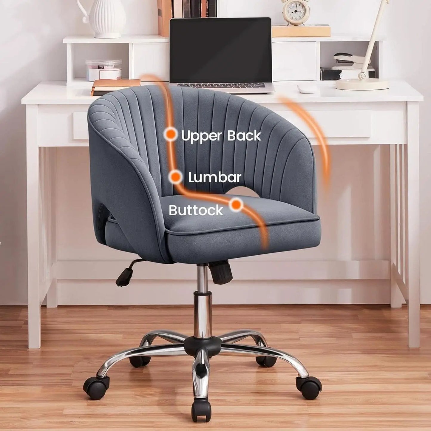 Dark Gray Velvet Swivel Office Chair Tufted Barrel Back from PriceLows™