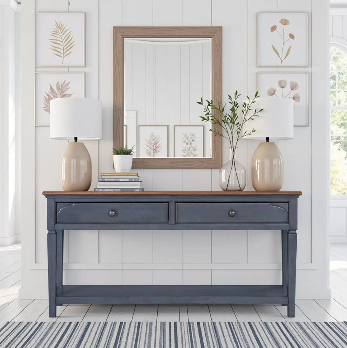 Sofa Table - | 60 x 15 x 30 in | Wood | Blue