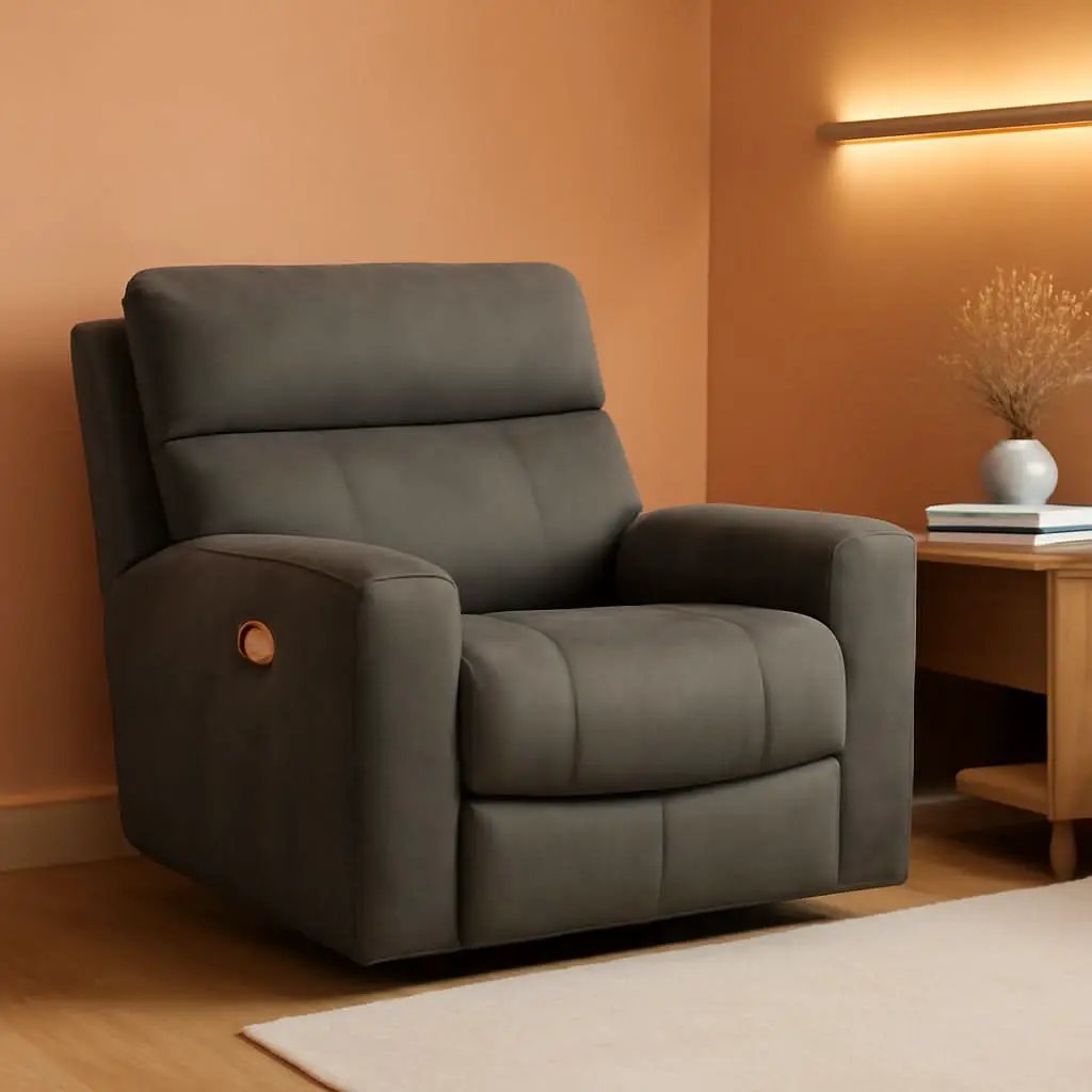 Dark Brown Faux Leather Wall Hugger Power Recliner Headrest from PriceLows™