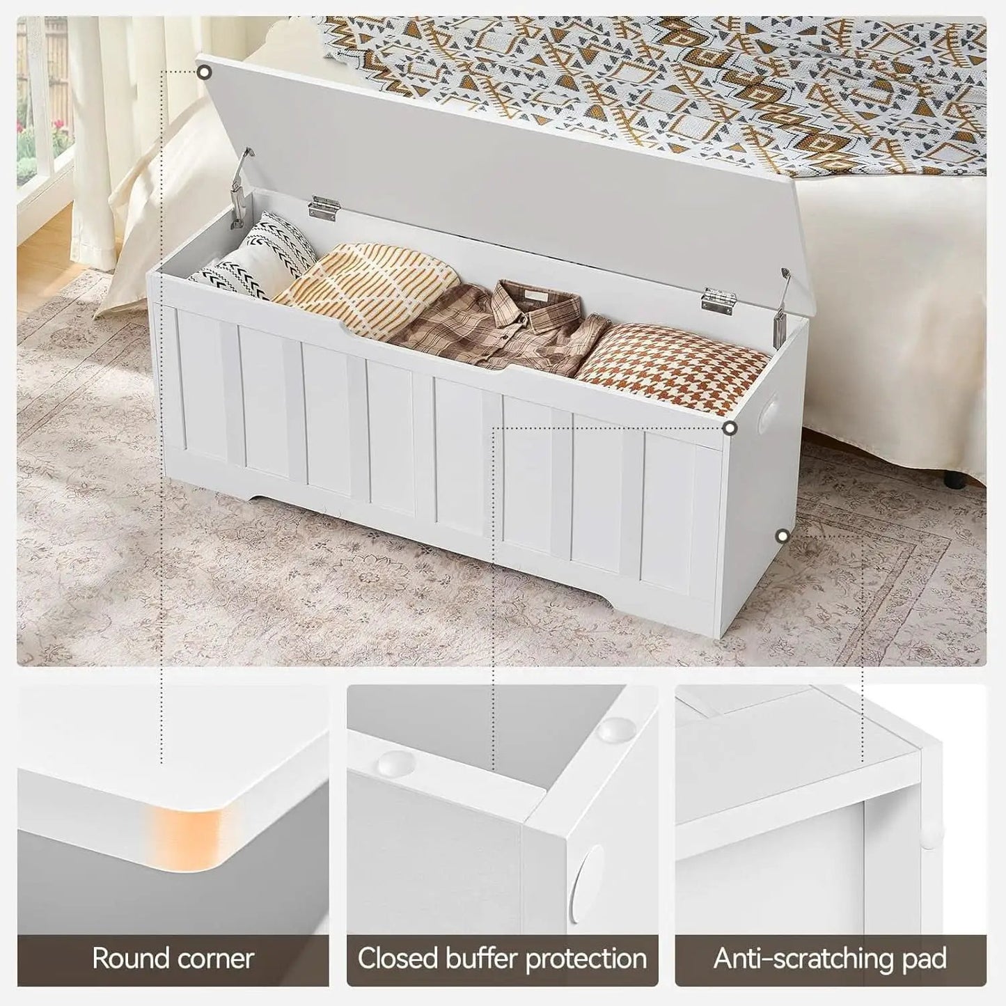 ExtraLarge Storage Chest White Wood Bench Hinges Durable from PriceLows™