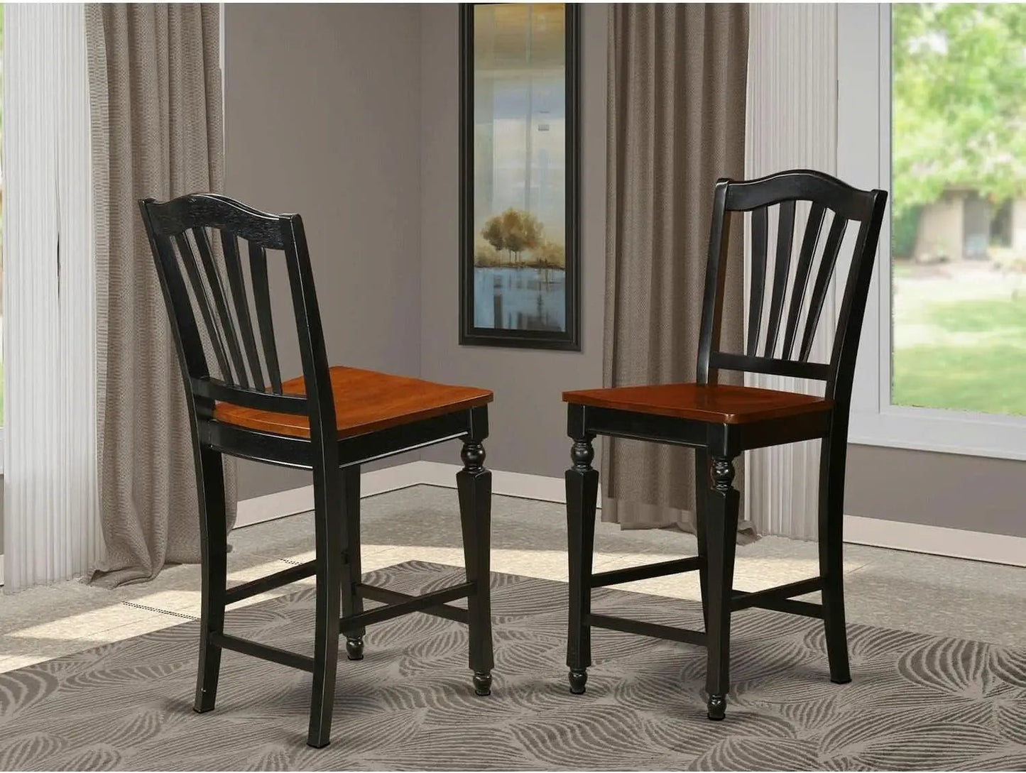 Chelsea Counter Height Bar Stools Set of 2 Slat Back Black Cherry from PriceLows™