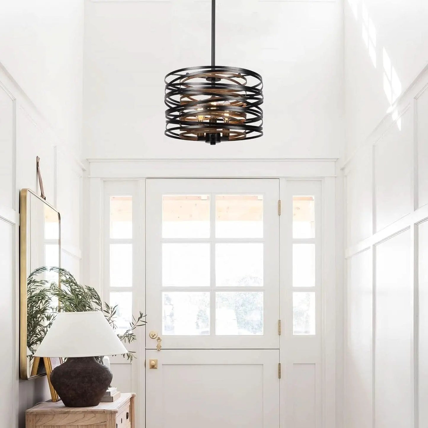 12.6 Rustic Farmhouse Three Light Drum Chandelier Black from PriceLows™