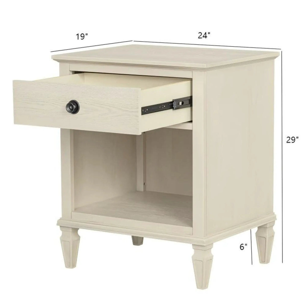 Victoria Nightstand | French-Inspired Design | Wire Brush Finish | 1 Drawer And Open Shelf