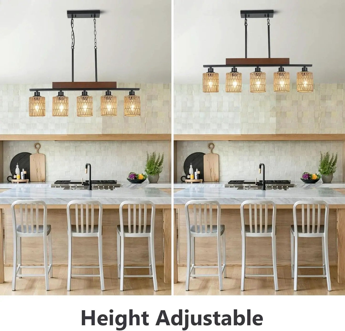 Rattan Farmhouse 5 Light Linear Chandelier Black Lighting from PriceLows™