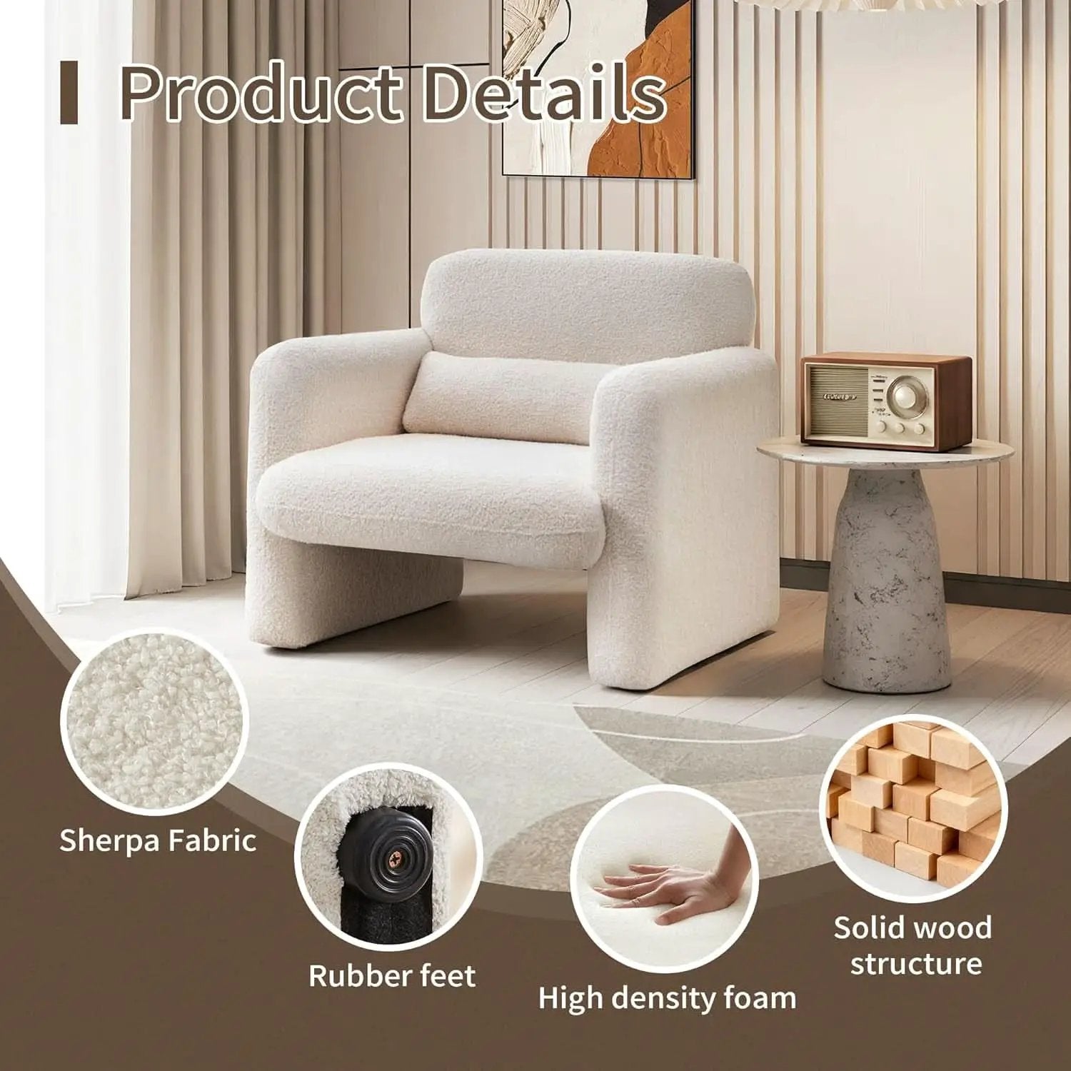 33Inch Sherpa Upholstered Accent Chair With Armrests from PriceLows™
