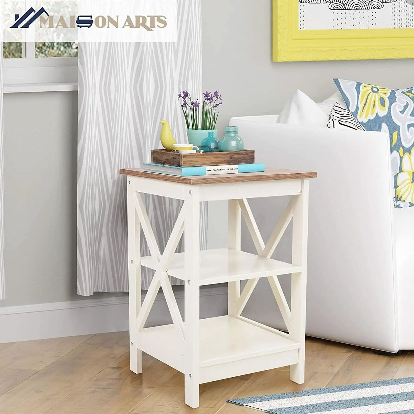 Rustic Ivory End Table Set Of 2 With Shelves 23.6 Inch from PriceLows™