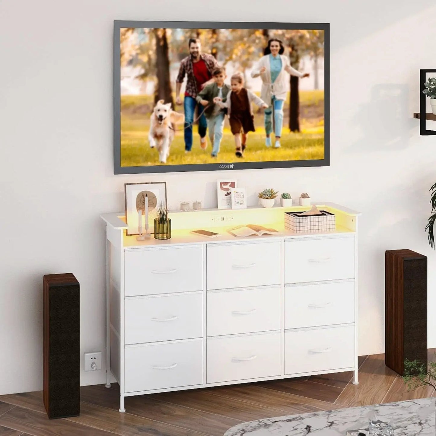 White Dresser With Integrated LED Lighting And Charging from PriceLows™