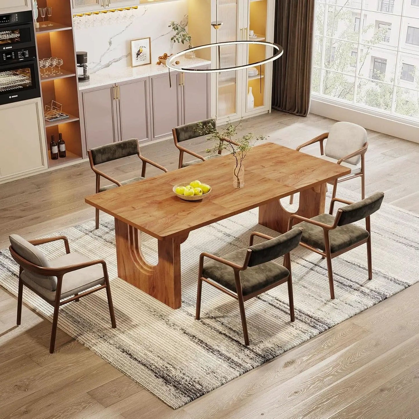Dining Table 71 Inch Rustic Brown With Wood Pedestal from PriceLows™