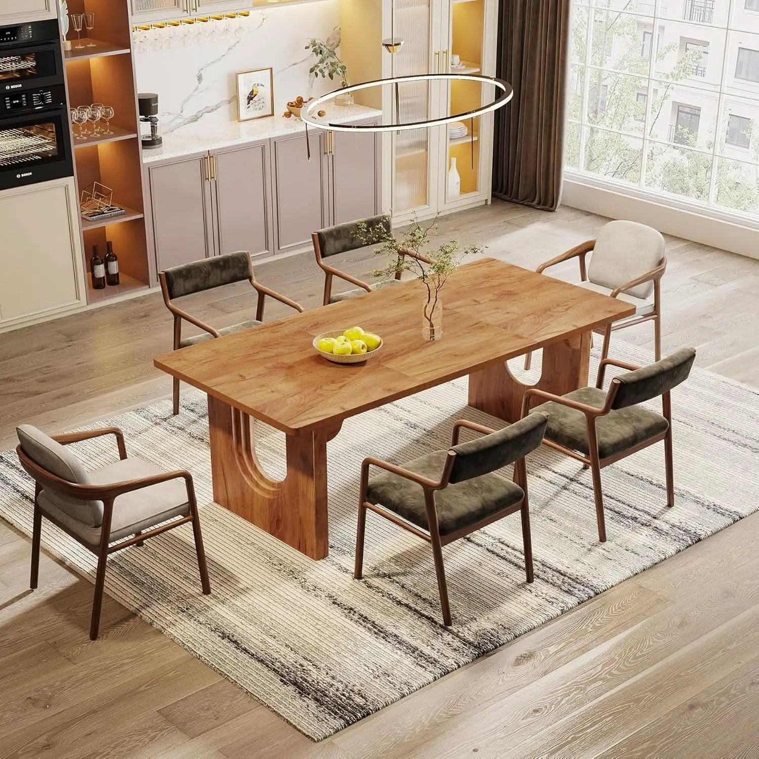 Dining Table 71 Inch Rustic Brown With Wood Pedestal from PriceLows™