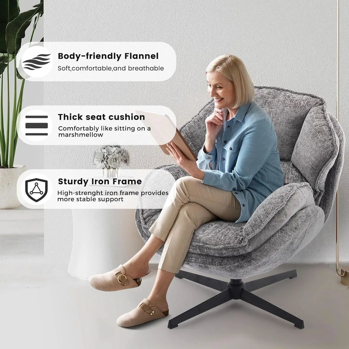 Gray Swivel Upholstered Accent Chair With Metal Legs from PriceLows™