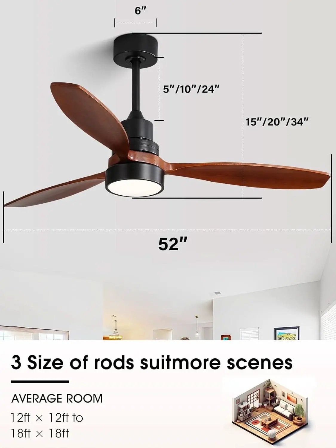 52 Inch Flush Mount Ceiling Fan With Lights Remote Control from PriceLows™