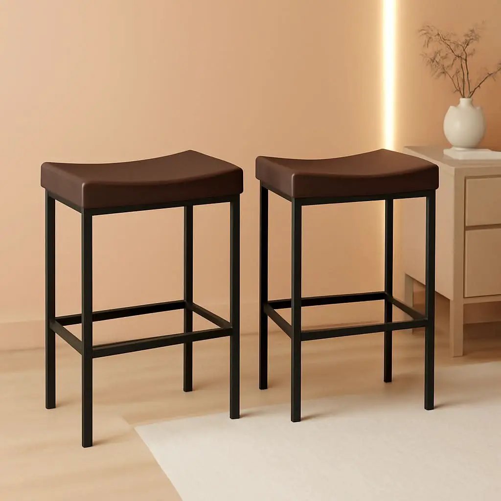 Saddle Bar Stools Set Of 2 Counter Height 24.8 Inches Brown And Black from PriceLows™