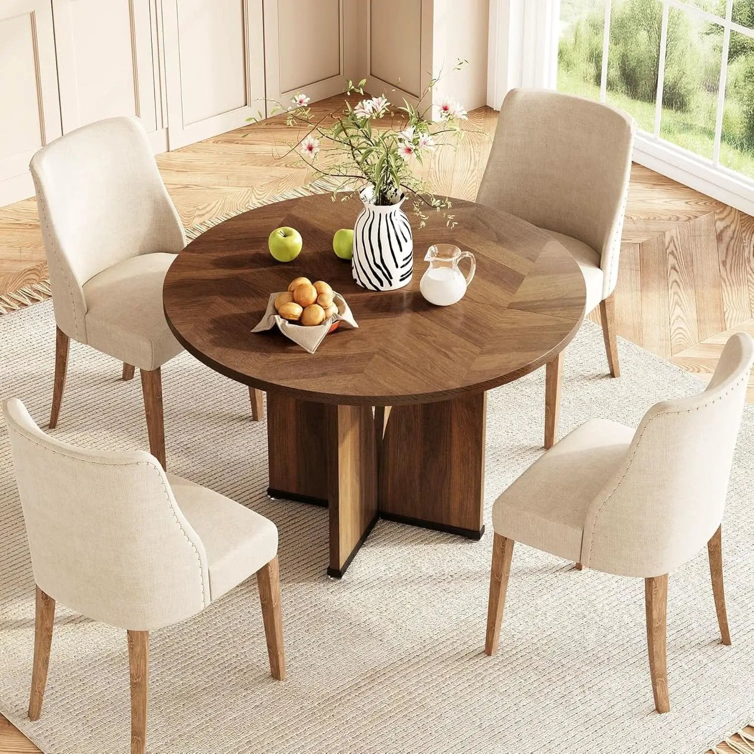 Round 39 Inch Dining Table Rustic Dark Brown Seats 2 To 4 from PriceLows™