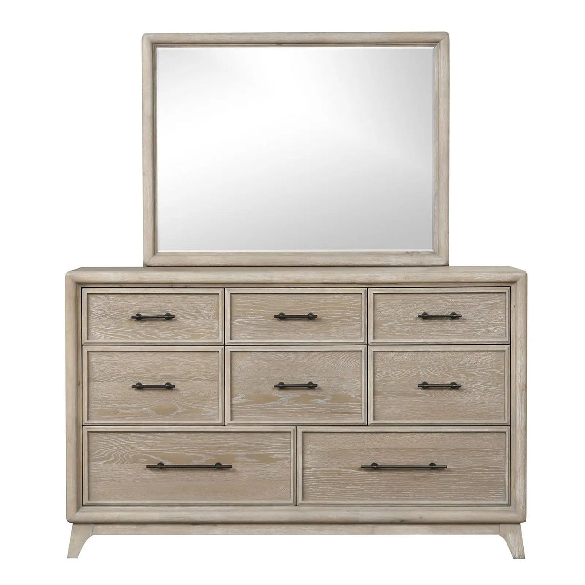 8 Drawer Dresser With Mirror | Oak Finish | Solid Rubberwood | Transitional Style