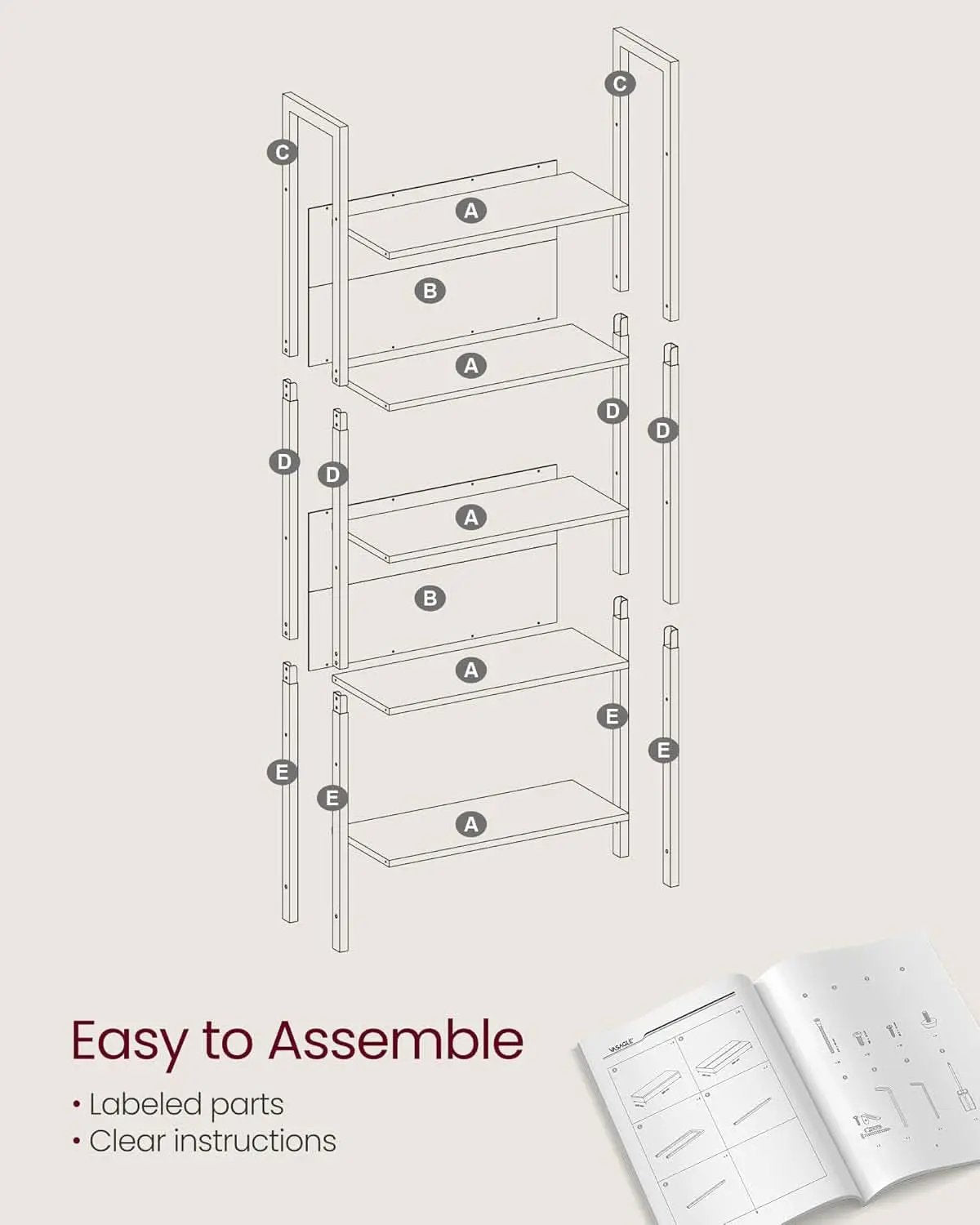Five Tier Bookshelf With Steel Frame Camel Brown And Black from PriceLows™
