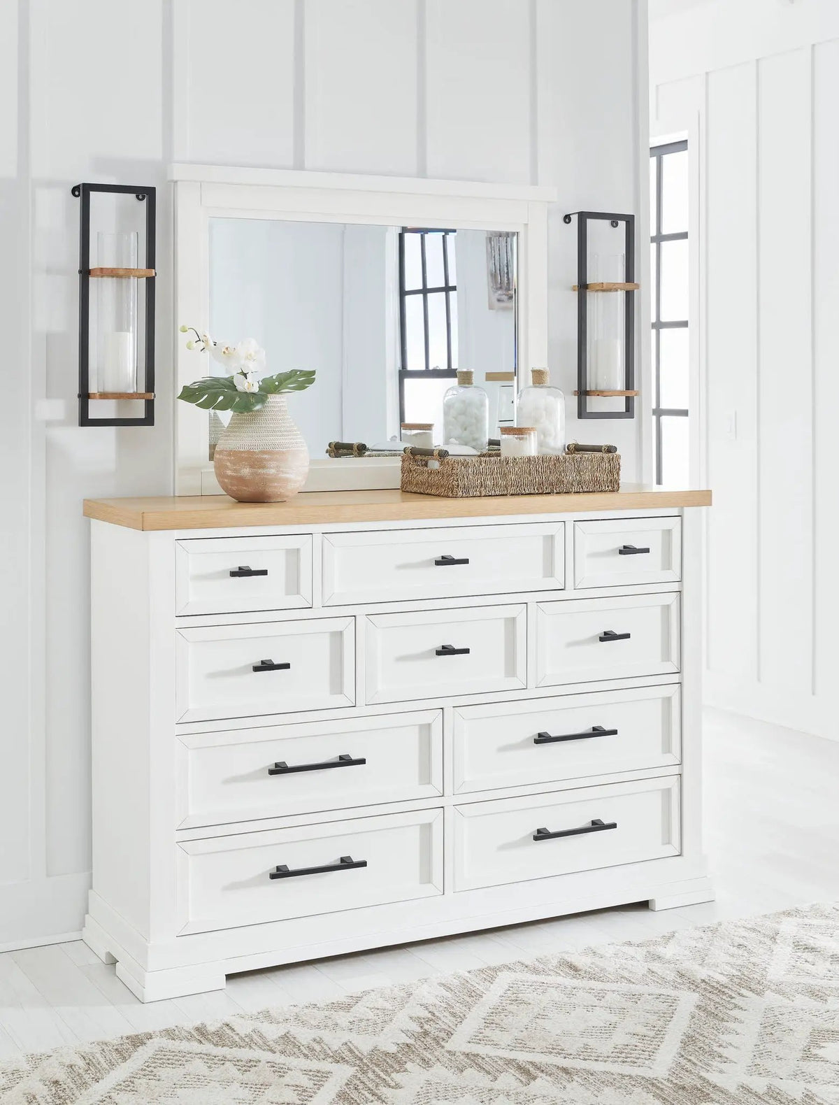 Dresser With Mirror | White Oak Top | Black Hardware | Modern Farmhouse