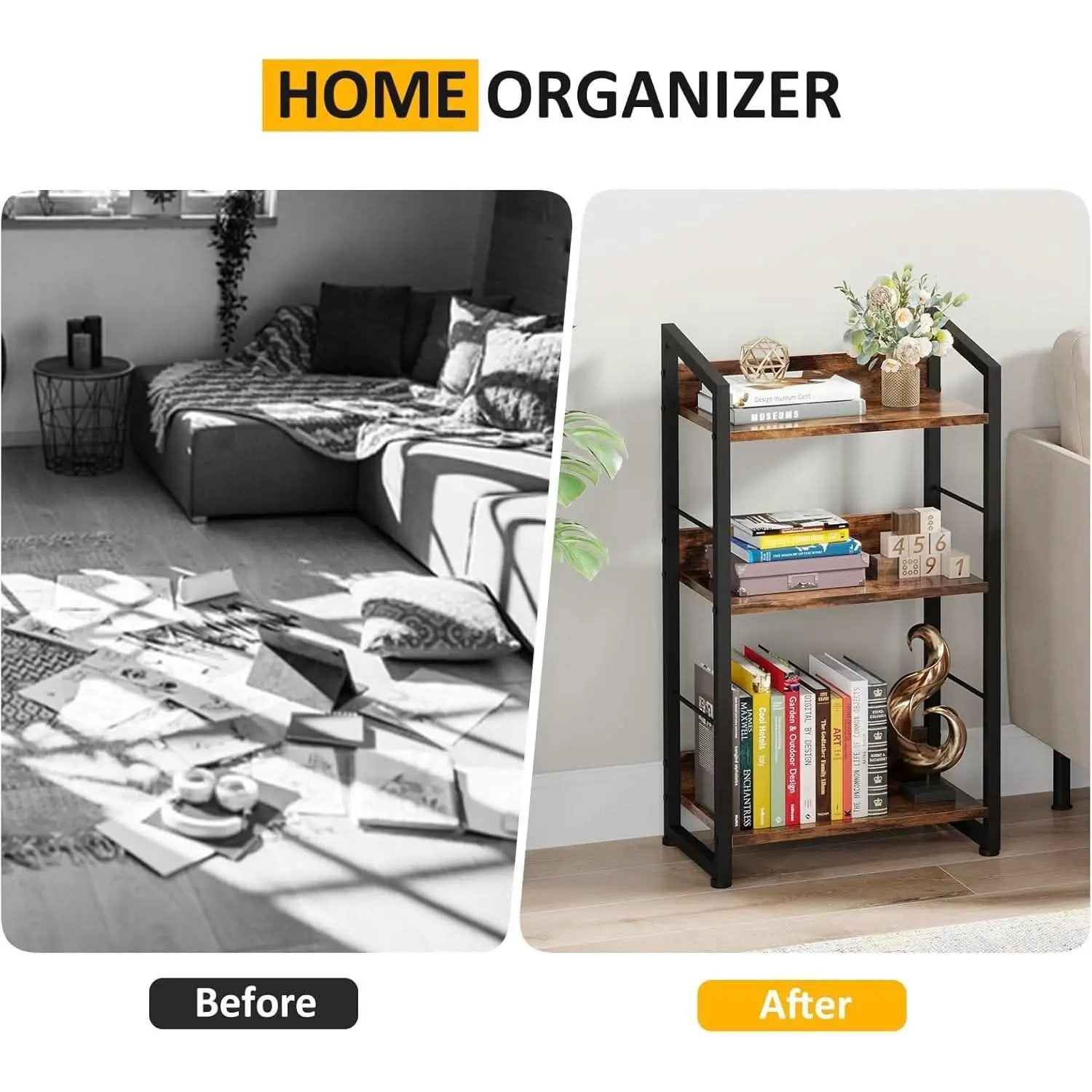 3 Tier Wooden Bookshelf With Edge Protection Vintage Brown from PriceLows™