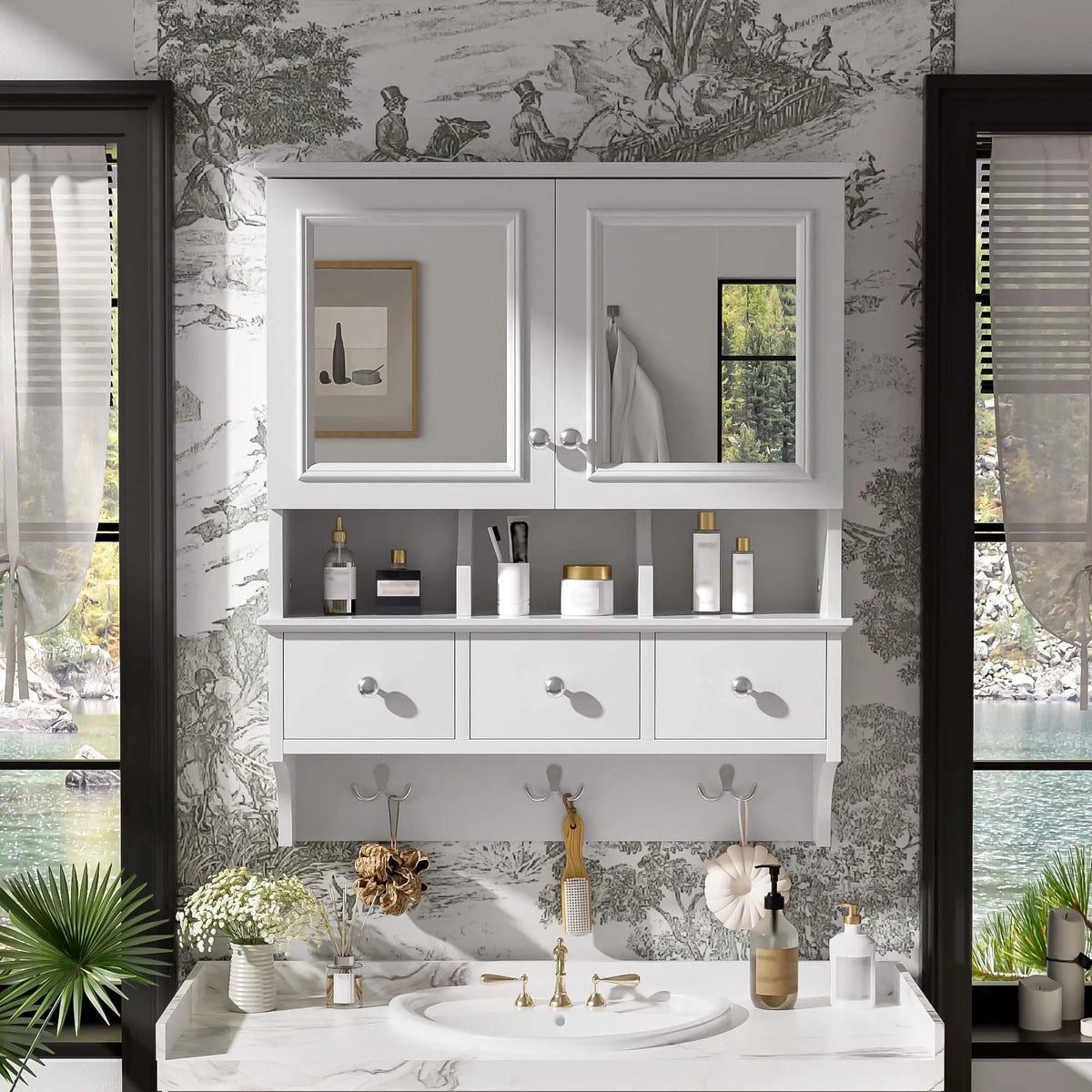 Bathroom Mirror Cabinet With Drawers | Organizer Hooks | High-Definition Mirrors | Soft-Close Hardware