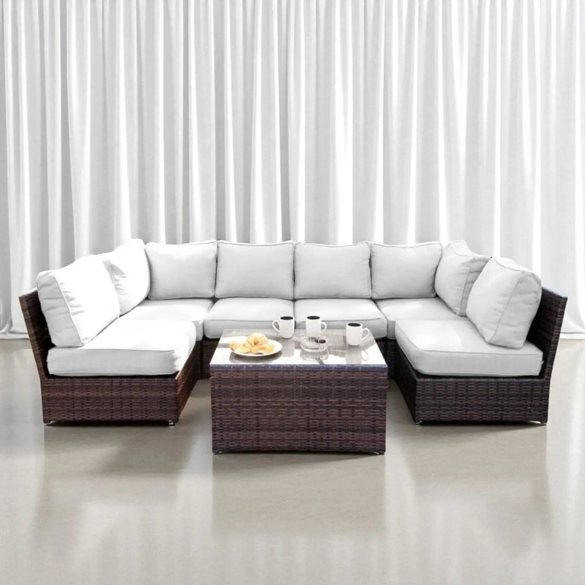 Outdoor Rattan Sectional Set | Half-Round HDPE Wicker | Rustproof Aluminum Frame | Fully Assembled