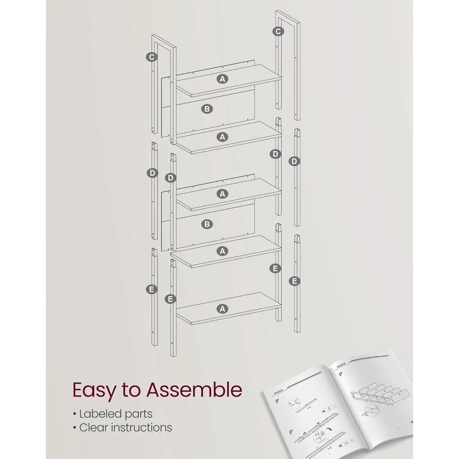 5 Tier Bookshelf Steel Frame 9.4Dx24.4Wx65H Greige Black from PriceLows™