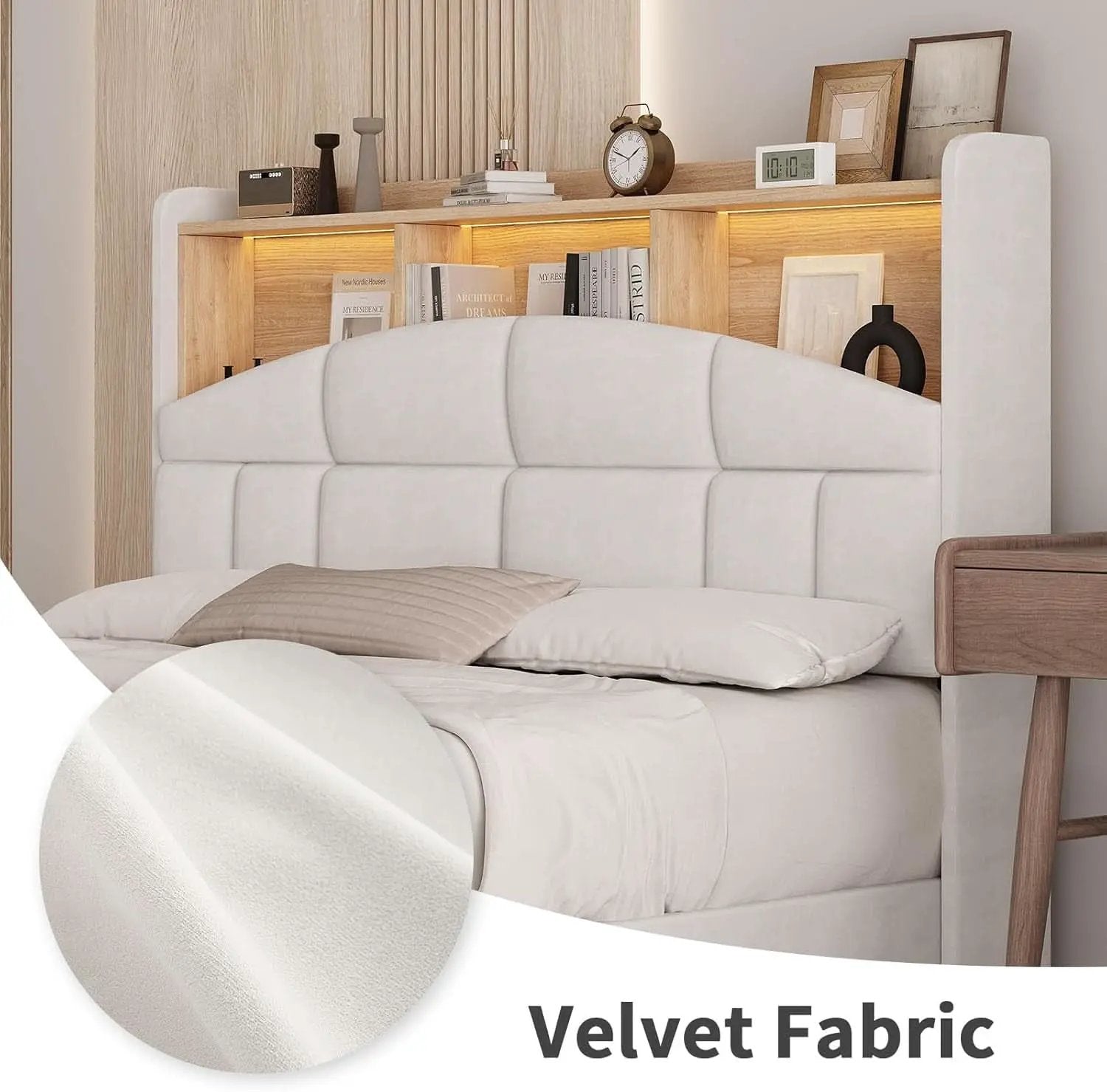 Queen Size Velvet Upholstered Bed Frame With Storage from PriceLows™