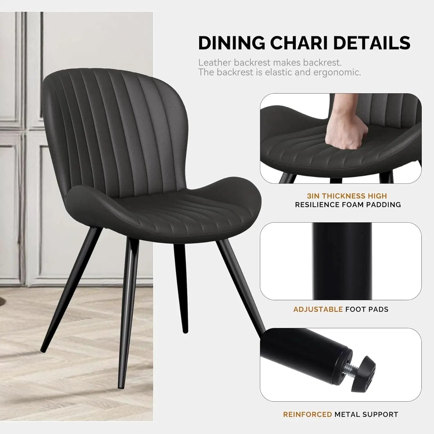 Dining Chairs Set Of 6 Modern Upholstered Black 19 Inch from PriceLows™