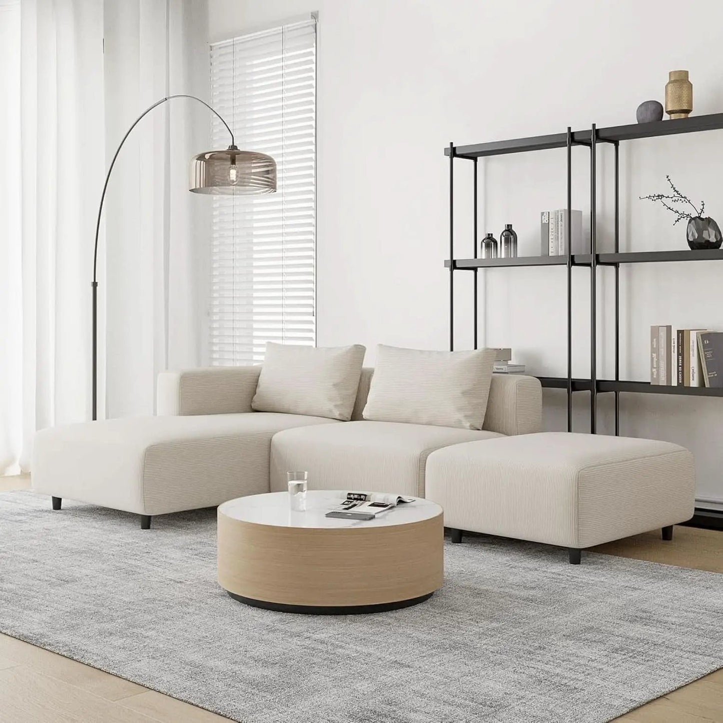 Soft Corduroy Sectional Sofa Set L Shaped Cream Modular from PriceLows™