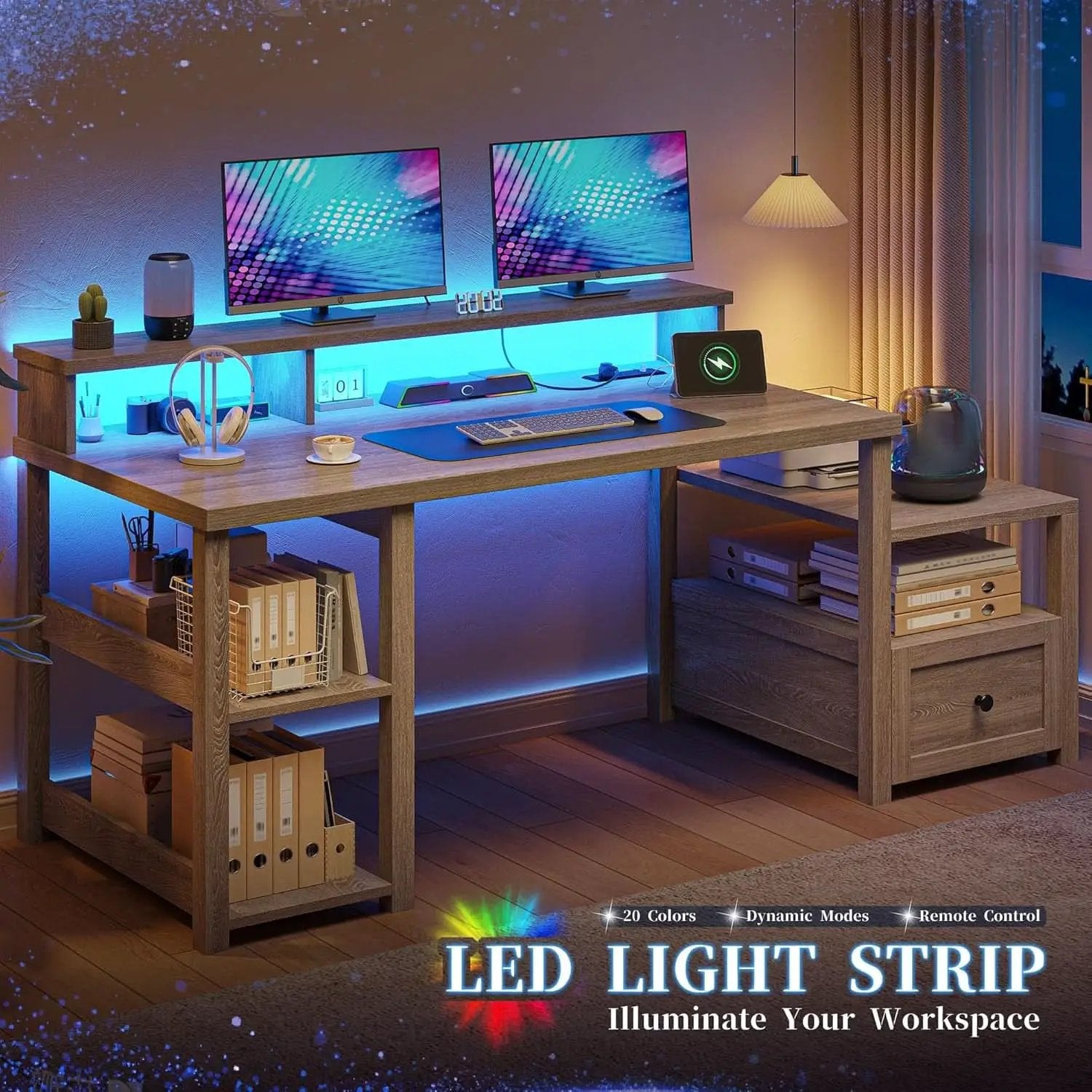 Ash Gray 60.4Inch Computer Desk Multifunctional Storage from PriceLows™