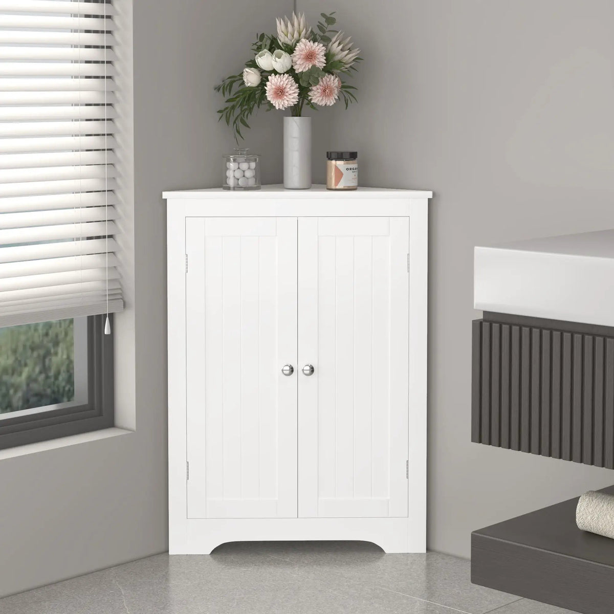 Corner Cabinet | 2 Door | Adjustable Shelves | White Finish