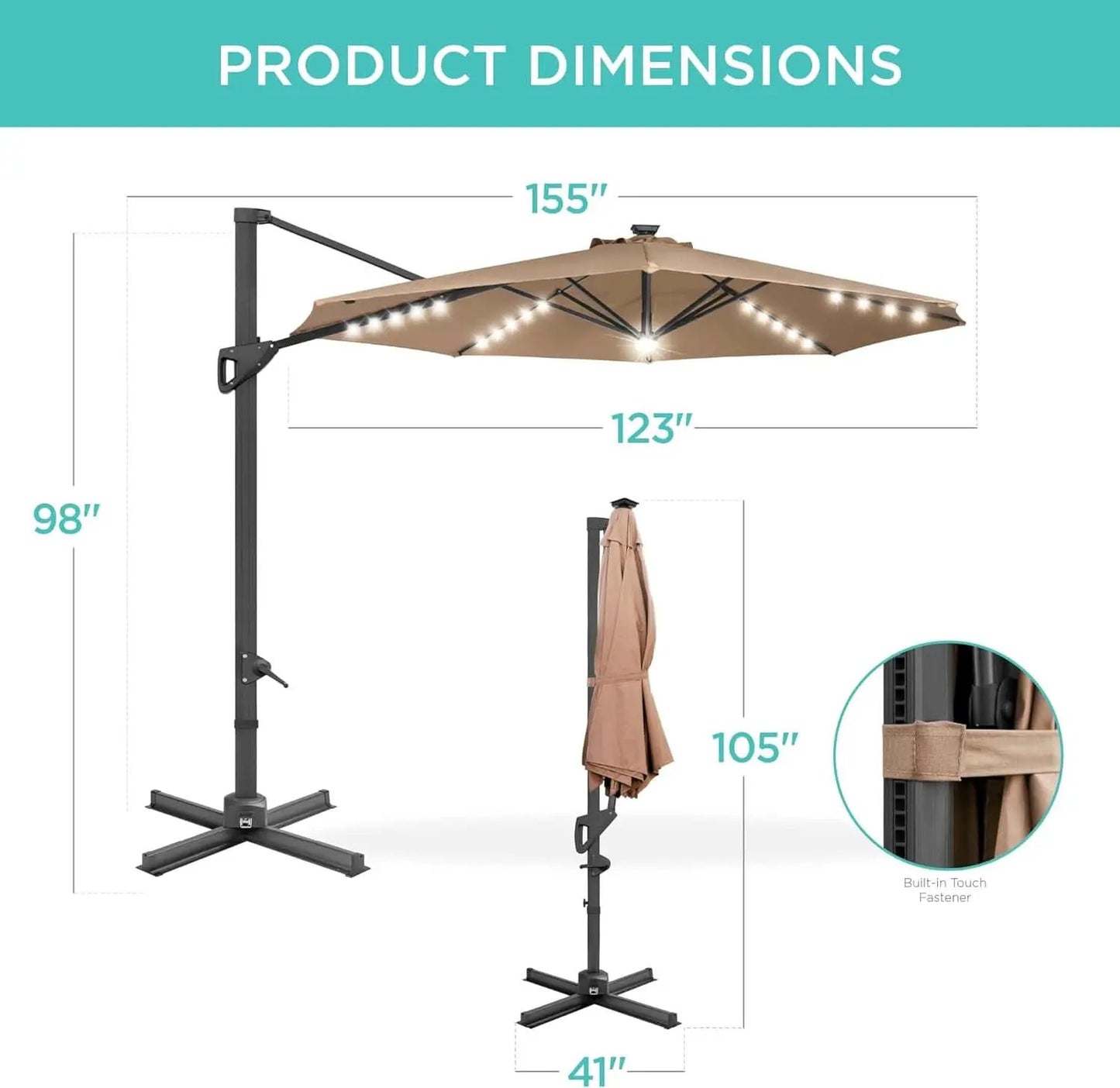 10 Foot Solar LED Cantilever Patio Umbrella With Lights Cross Base For Outdoor Use from PriceLows™