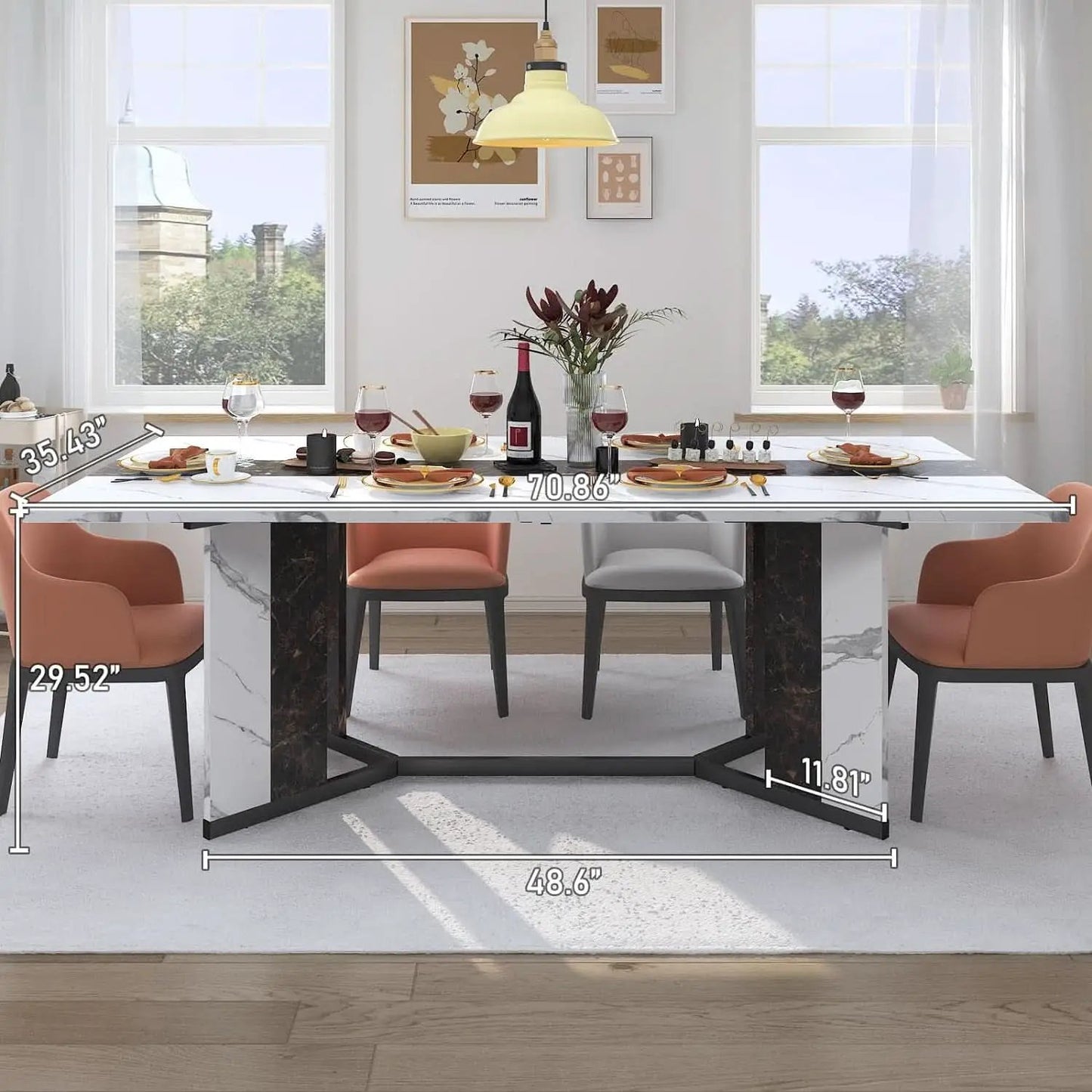 71 Inch Marble Top Dining Table For Home Kitchen Modern from PriceLows™