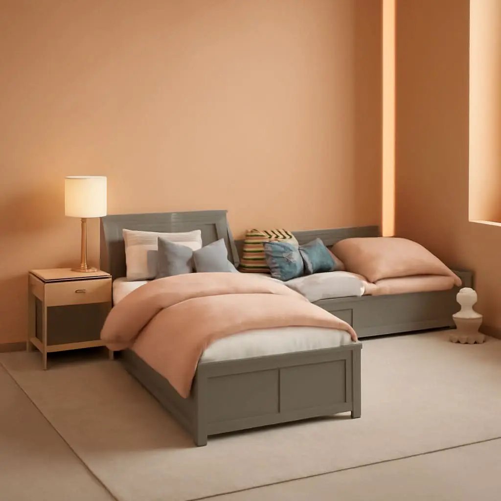 L Shaped Twin Platform Bed With Trundle Gray Finish from PriceLows™