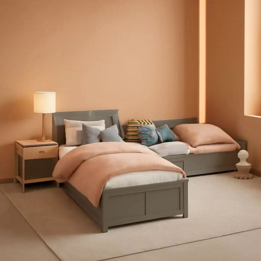 L Shaped Twin Platform Bed With Trundle Gray Finish from PriceLows™