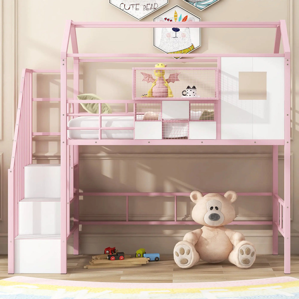 Metal Loft Bed | Roof Design | Storage Box | Integrated Ladder