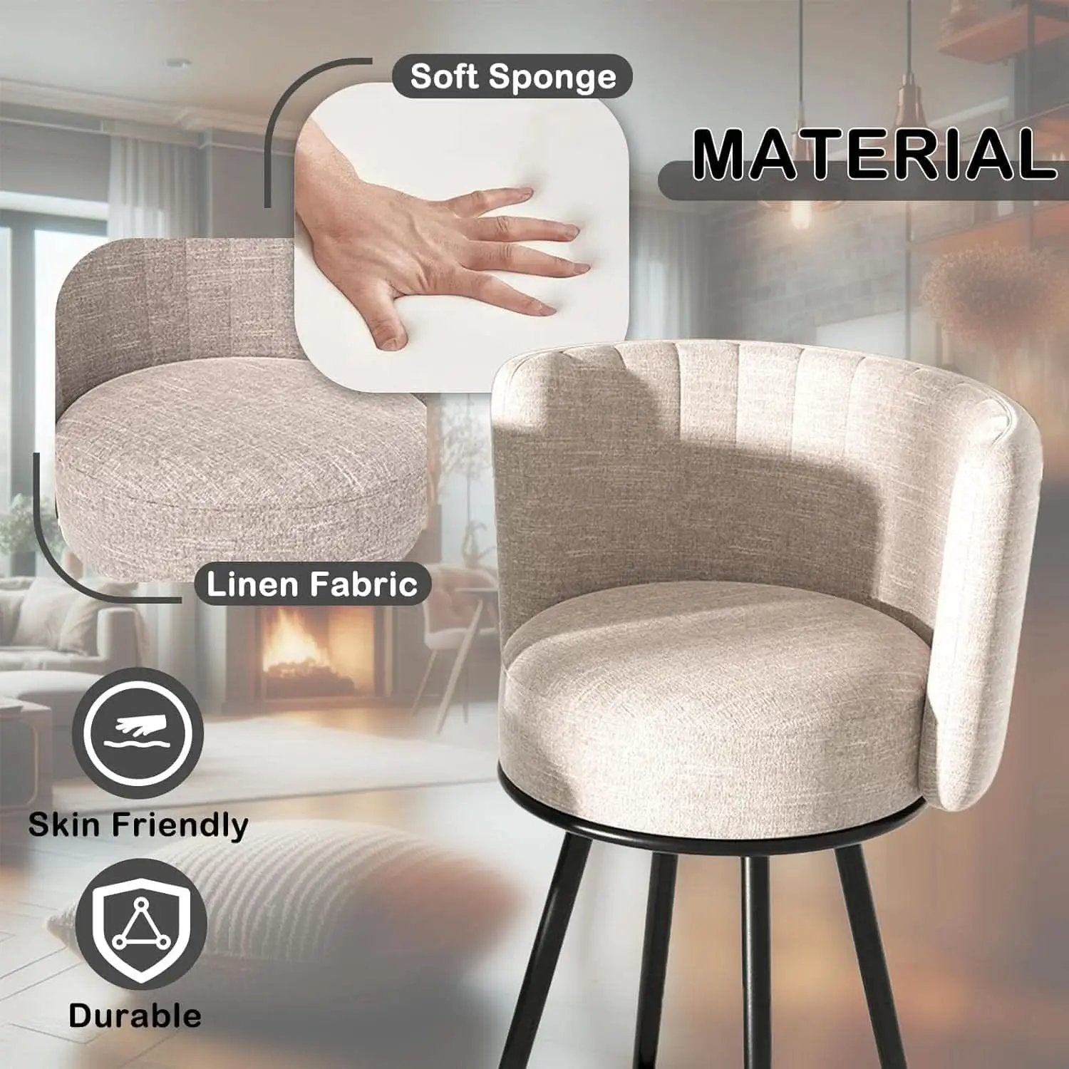 Stylish Swivel Bar Stools Set of Two Beige from PriceLows™