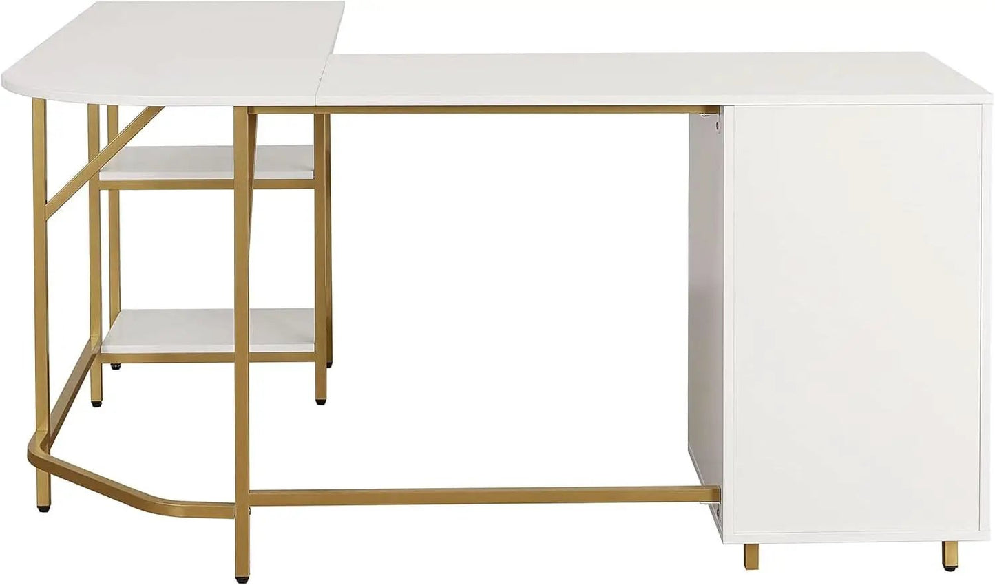 L Shaped Corner Desk Two Tone With Drawers And Shelves For Home Office from PriceLows™