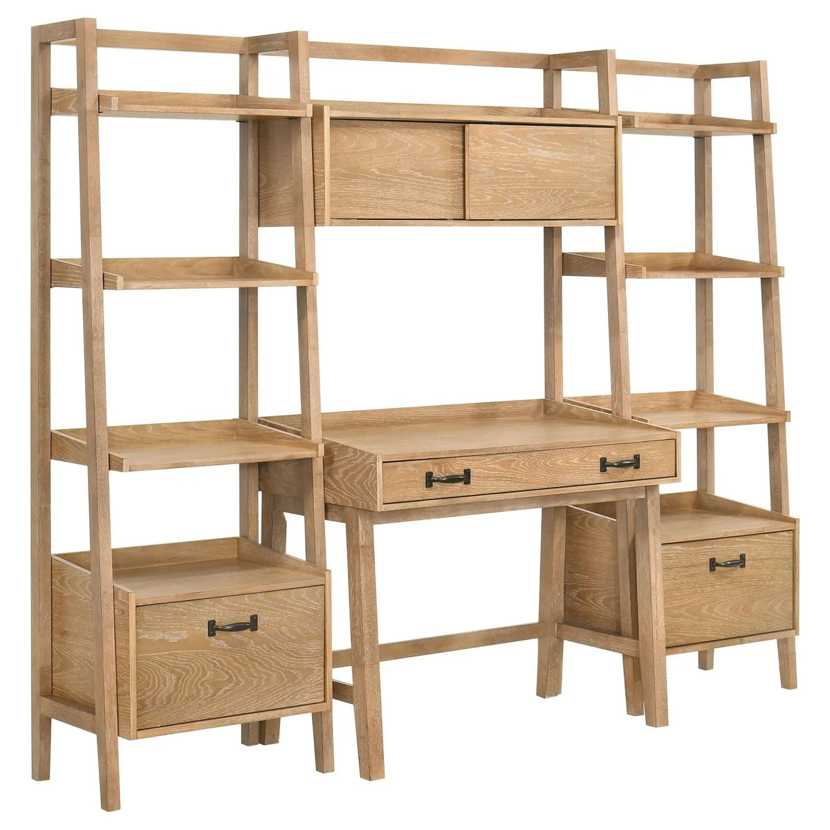 Fabian 2-piece 4-shelf Bookshelf with Drawer Distressed Light Standard Bookcase | 2-Piece Set | Rubberwood & Engineered Wood | Brown