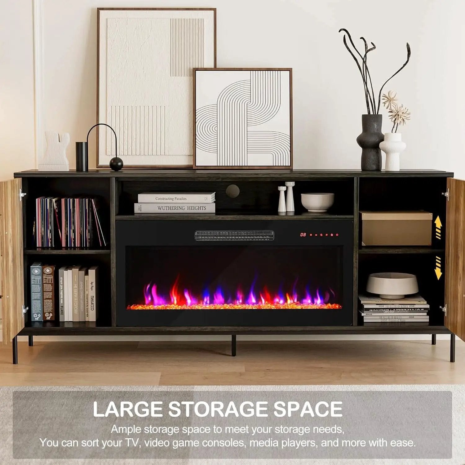 68 Inch TV Stand With 36 Inch Electric Fireplace Heater from PriceLows™
