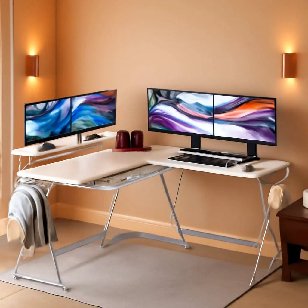 Vista L Shape Desk With Removable Monitor Stand White from PriceLows™
