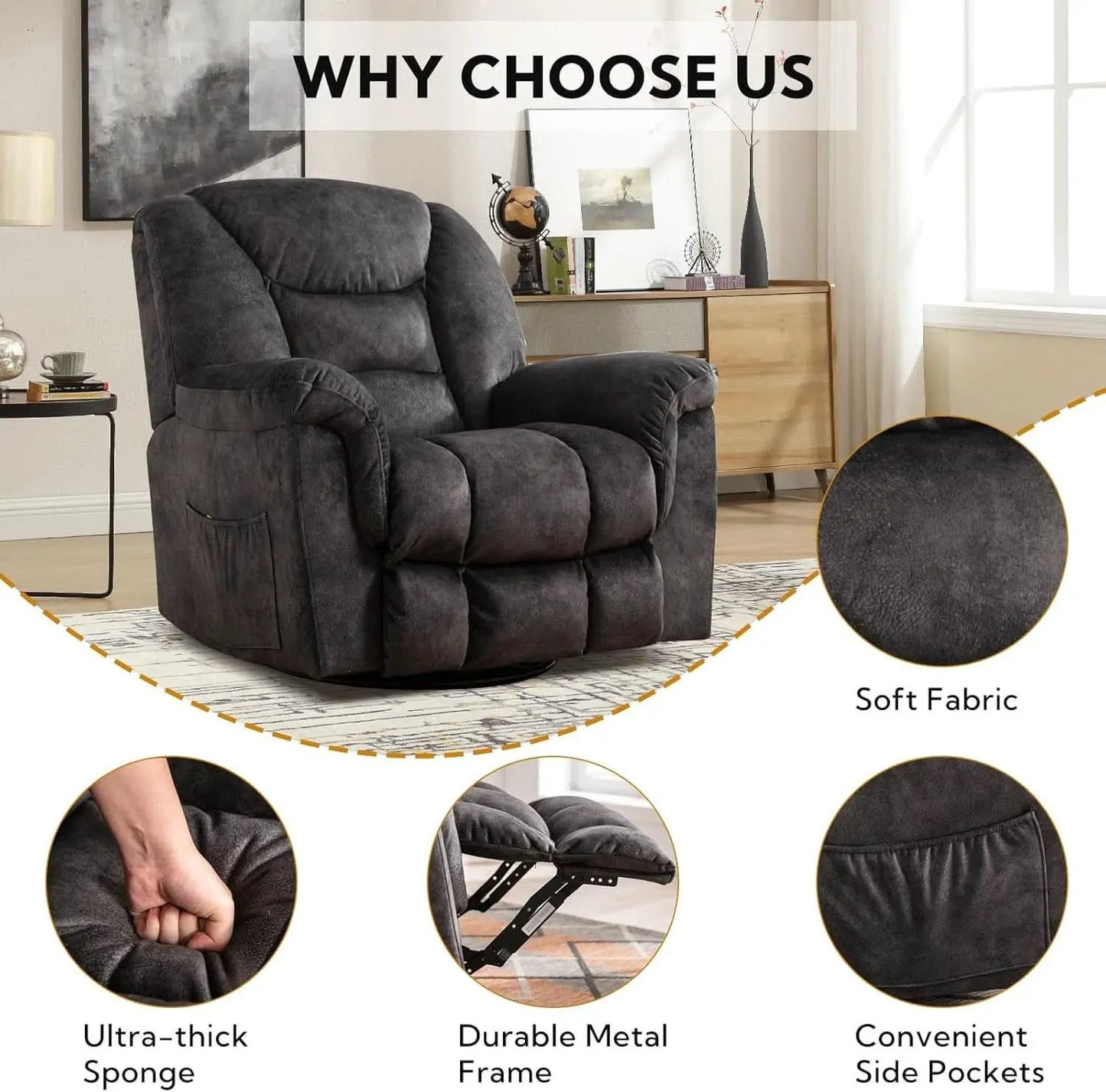 Oversized Swivel Recliner With Extra Wide Seat For Big And Tall from PriceLows™