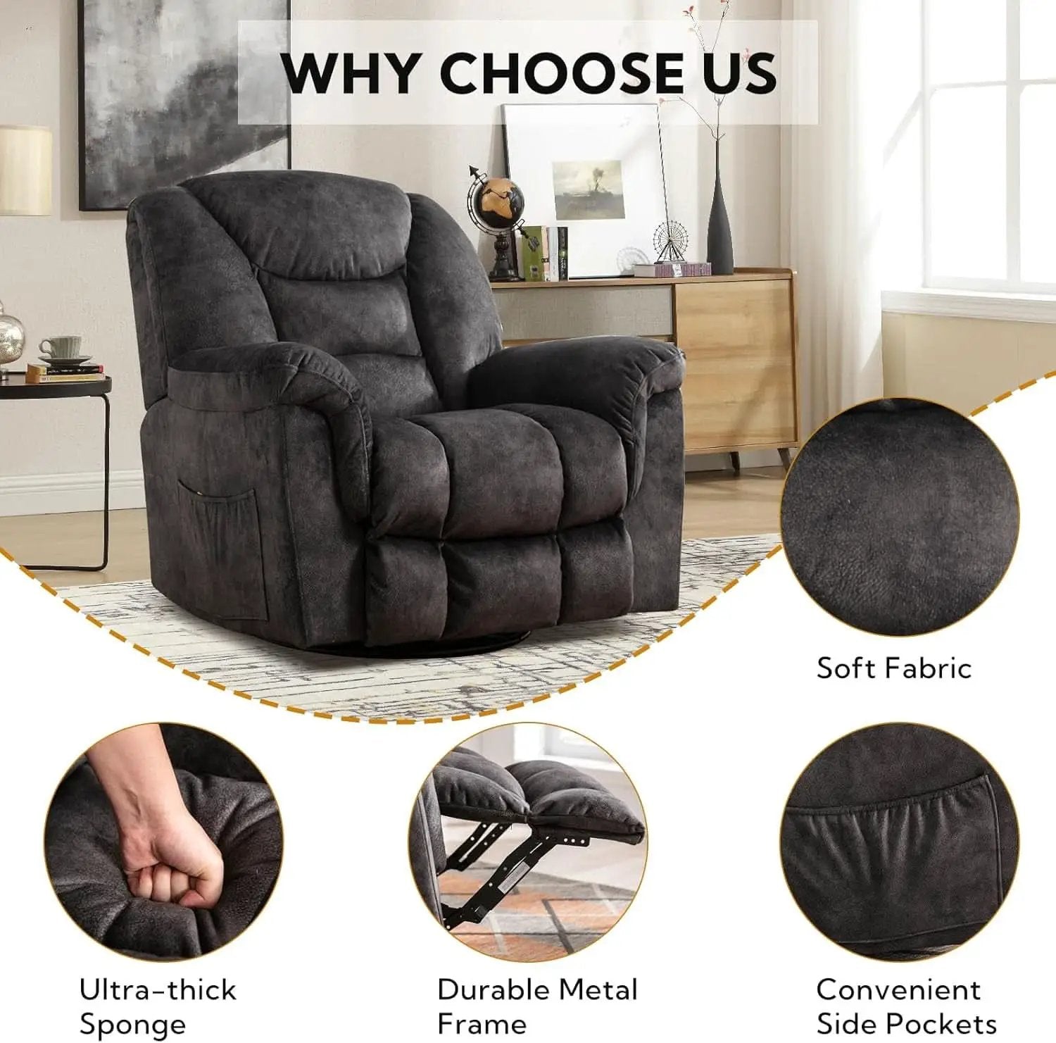 Oversized Swivel Recliner With Extra Wide Seat For Big And Tall from PriceLows™