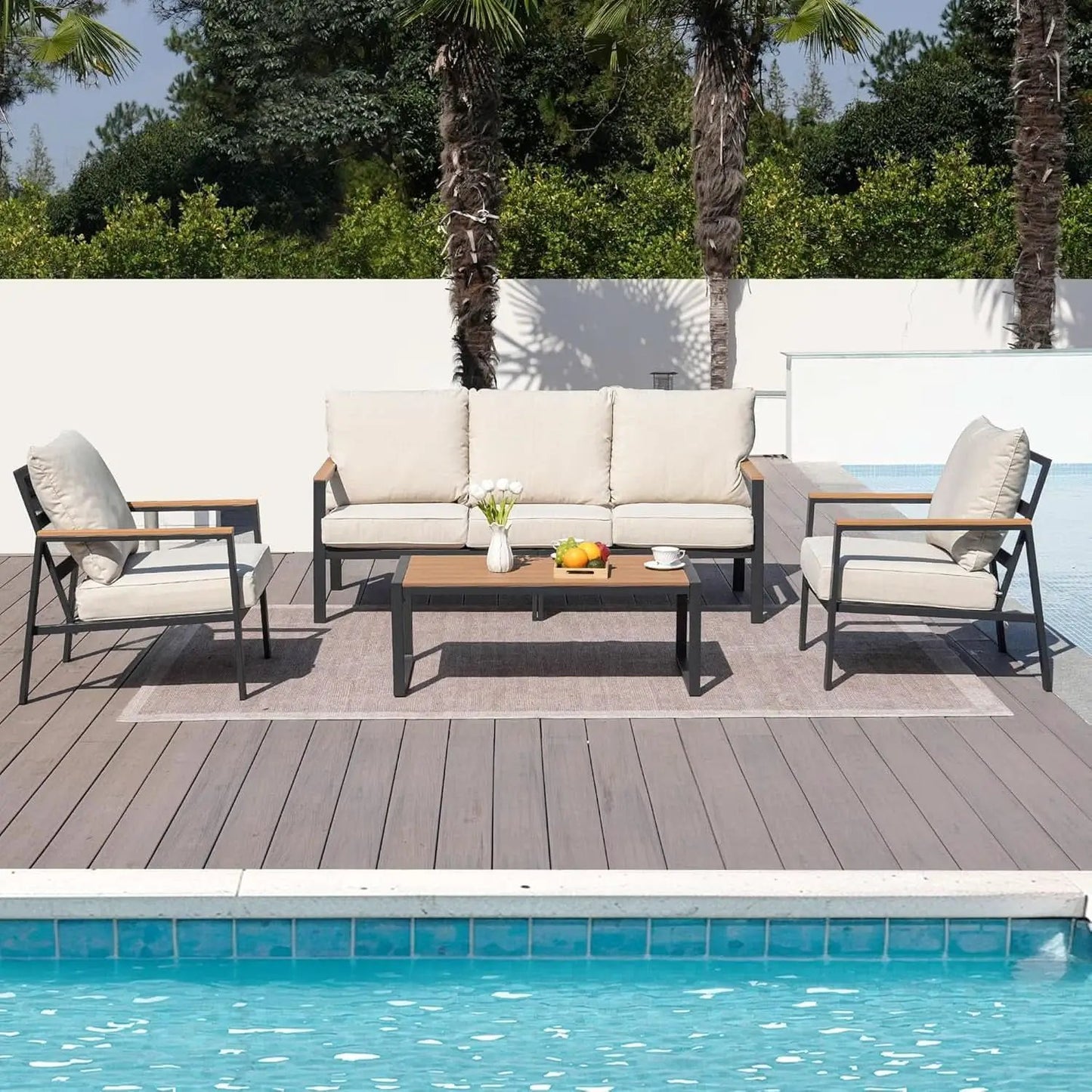 Stylish Four Piece Outdoor Patio Furniture Conversation Set from PriceLows™