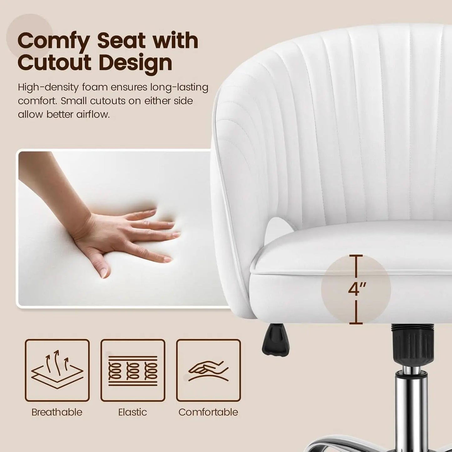 White Tufted Barrel Back Office Chair With Swivel Base from PriceLows™