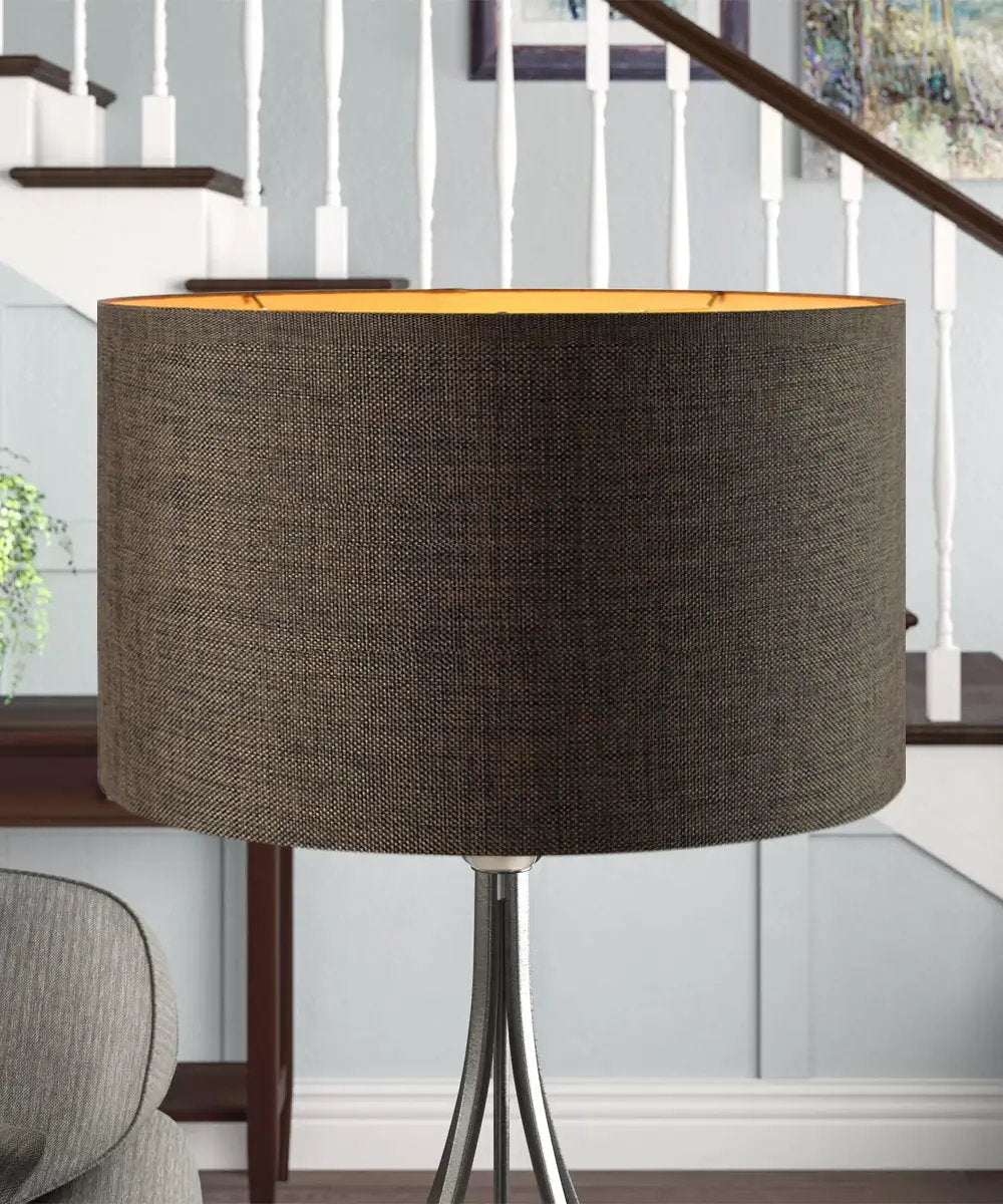 Shallow Drum Lampshade | Chocolate Burlap | Steel Frame | 18X18X10