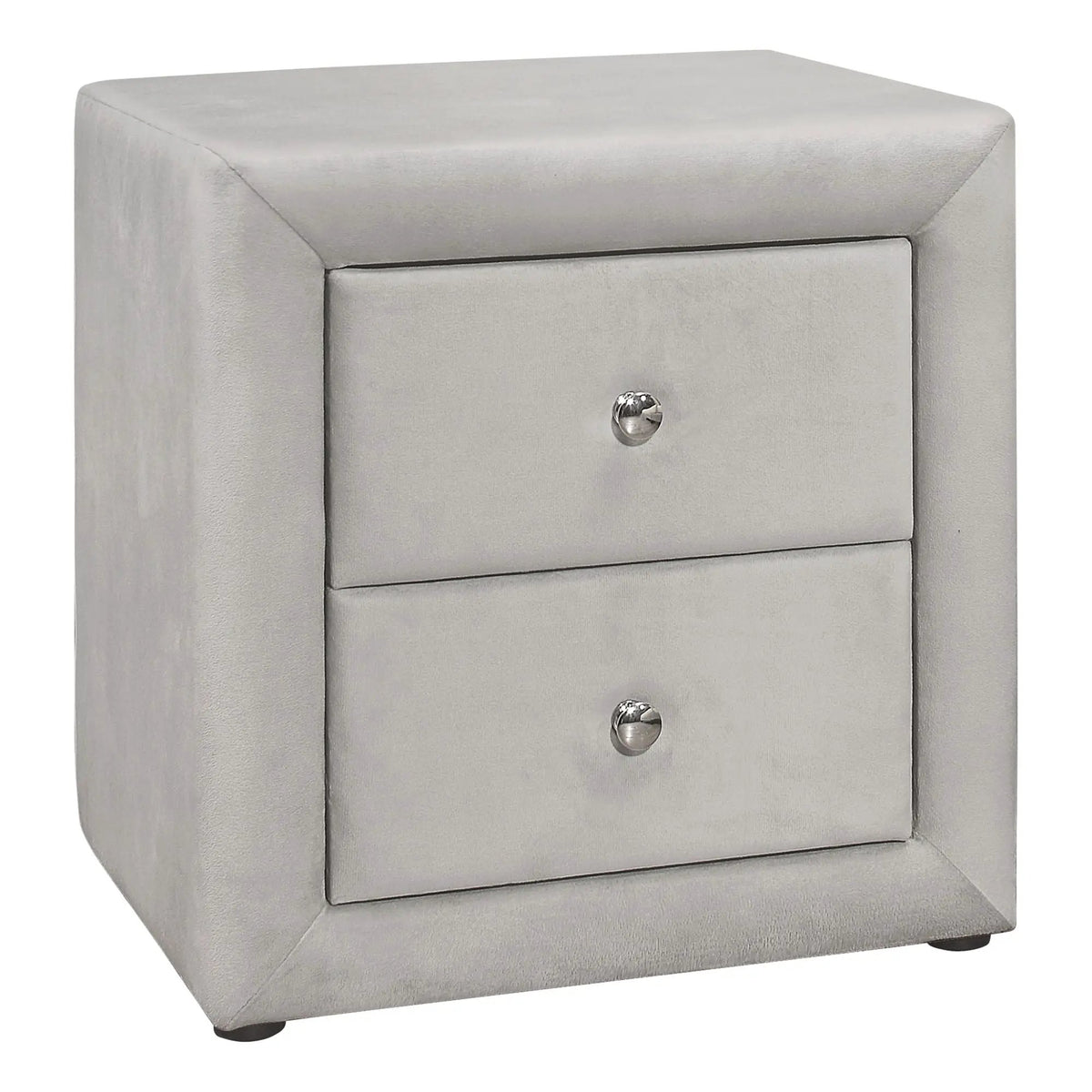 Upholstered Nightstand | Transitional Style | Two Storage Drawers | Metal Drawer Knobs