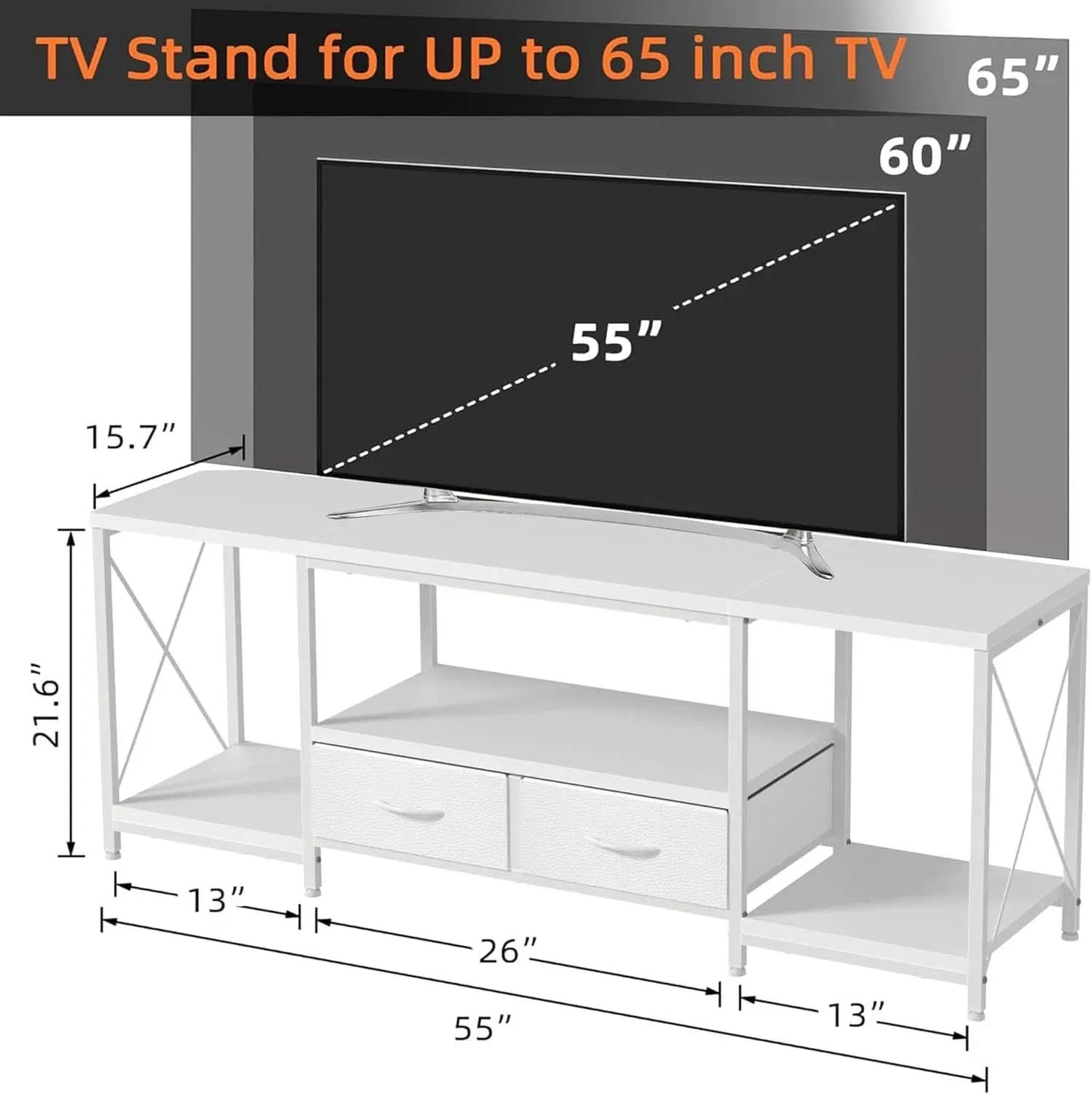 TV Stand For 55 To 65 Inch TV With Fabric Drawers Sturdy from PriceLows™