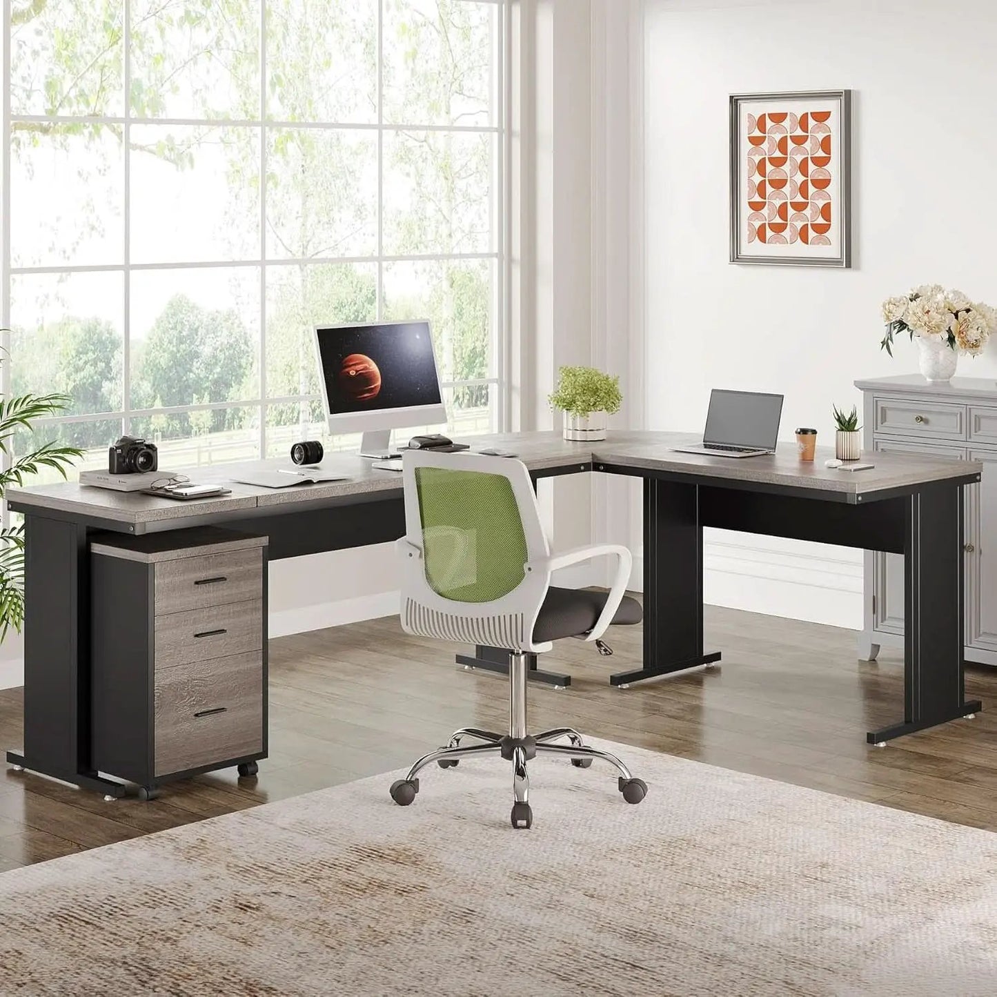83 Inch L Shaped Office Desk Gray Executive Desk Large from PriceLows™