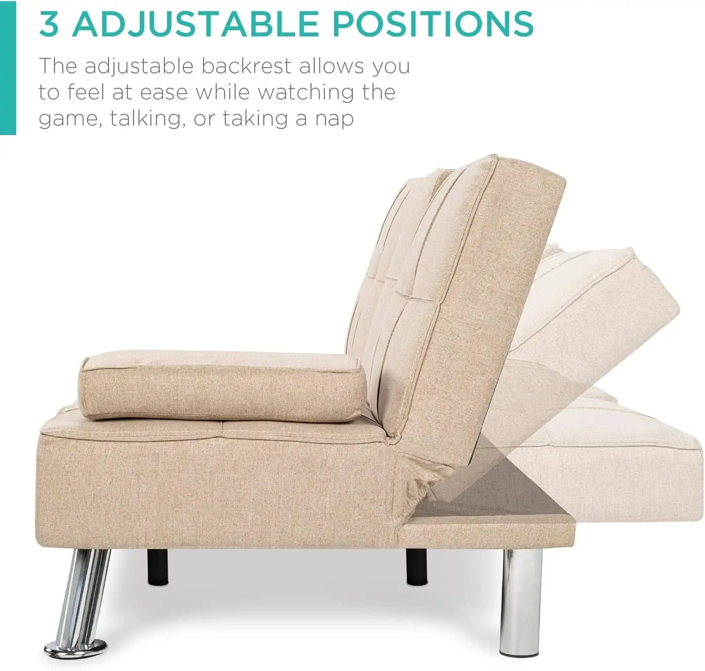 Beige Linen Folding Futon With Three Position Recline from PriceLows™
