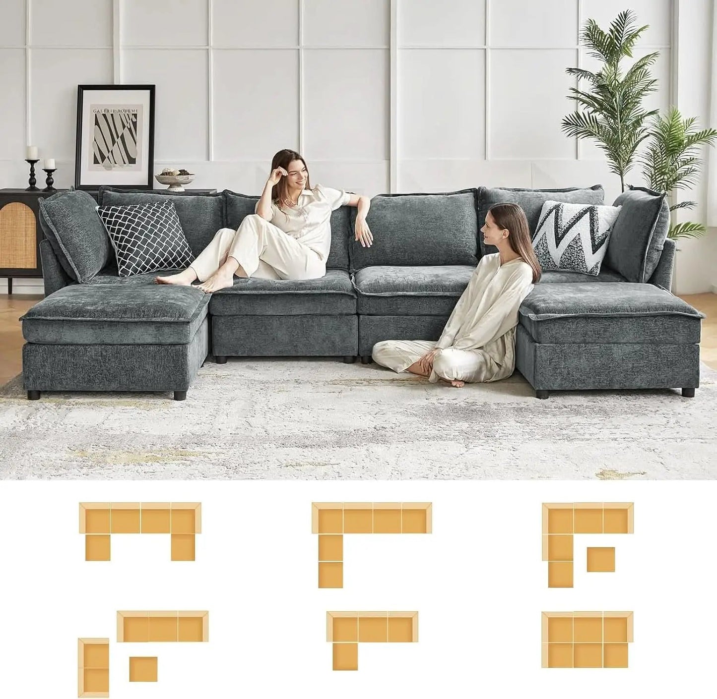 127 Inch Grey Modular Sectional Sofa With Storage Ottoman from PriceLows™