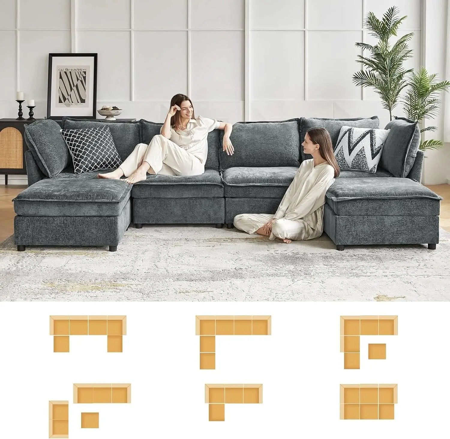 127 Inch Grey Modular Sectional Sofa With Storage Ottoman from PriceLows™